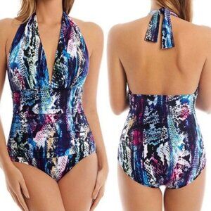 Magicsuit Boa Claudia Snakeskin Print Halter Tie One Piece Swimsuit Size 8